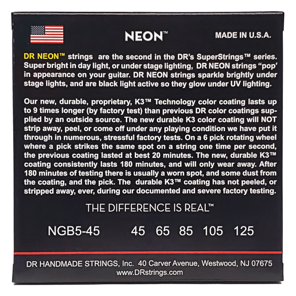 DR Strings NGB5-45 HiDef Neon Green Saiten, 45-125